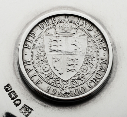 Sampson Mordan Antique Silver Bowl - Victorian Half Crown 1900, God Save The Queen, Last Coinage 19th Century